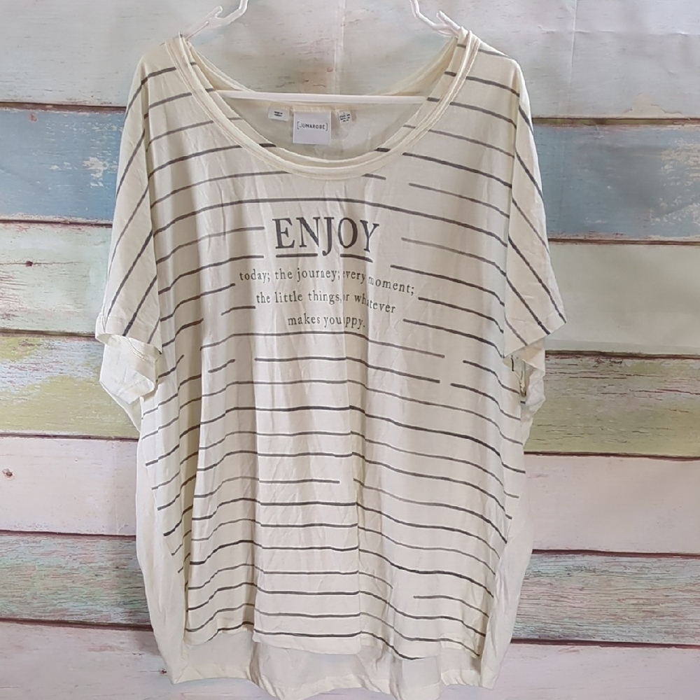 Junarose Enjoy Striped Relaxed Tee - Cream/Black